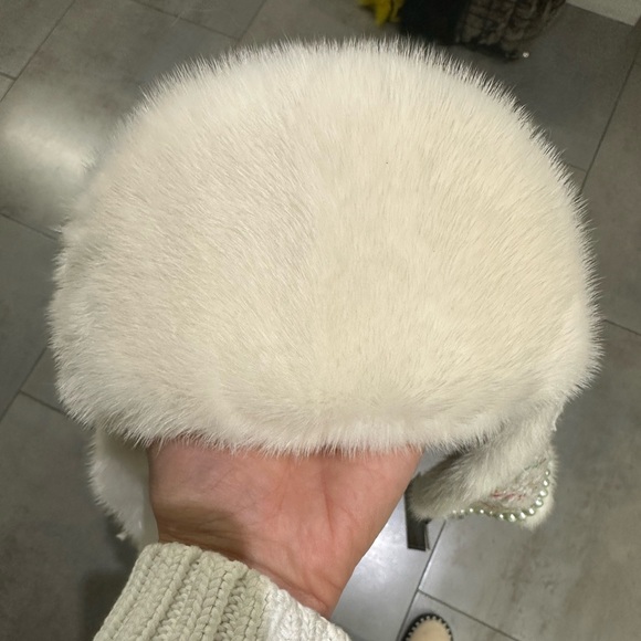 Tweed and Fur trapper hat with pearls.
